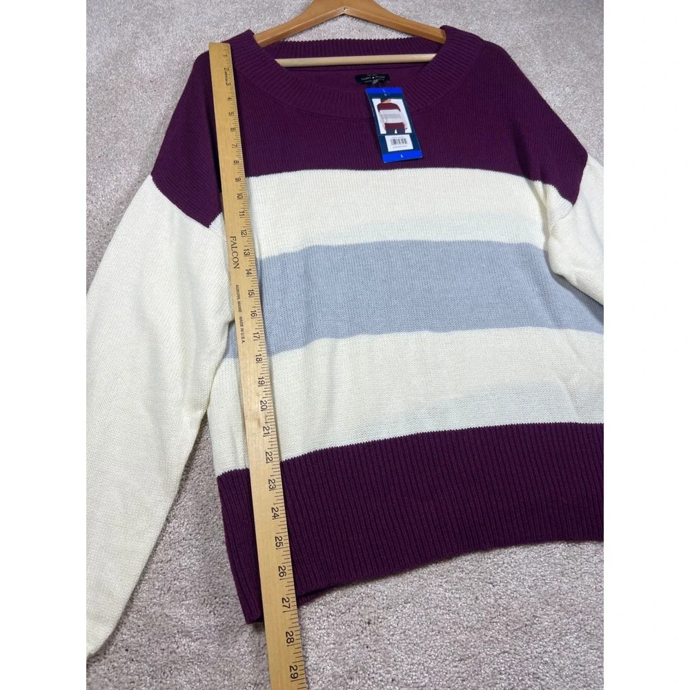 NWT Lucky Brand Womens Striped Boat Neck Long Sleeve Pullover Sweater Burgundy L